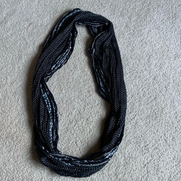 Multicolored Thread Infinity Artisan Scarf black, light blue, silver - Picture 1 of 3